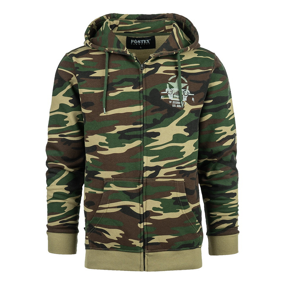 Hoodie met rits Allied Star-Willys jeep | Fostex Garments | Camo