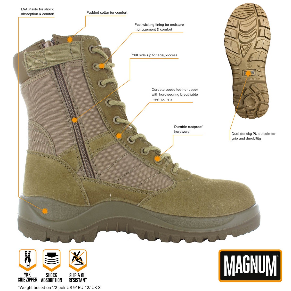 Magnum combat boots Centurion 8.0 met rits - Waterafstotend & Olie-slipbestendig - Afbeelding 5