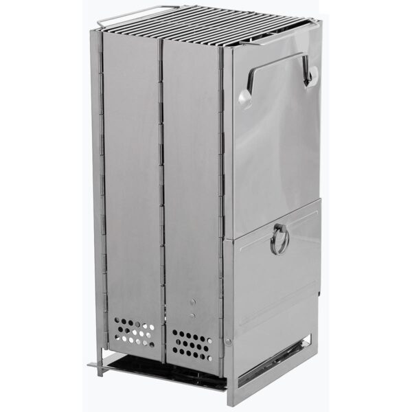Fox Outdoor Opvouwbare RVS Raketkachel Groot - Draagbare Camping Houtkachel met grill - 35x20x20 cm