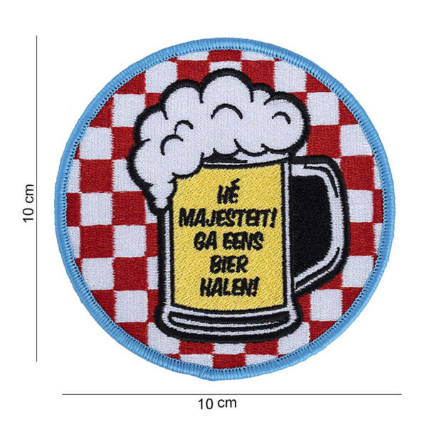 Embleem stof Hé majesteit! Ga eens bier halen