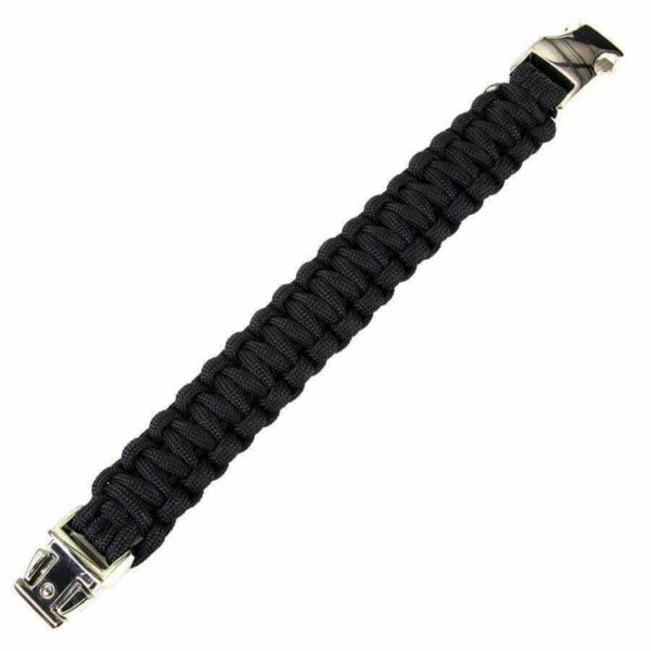 Paracord bracelet silver buckle K2139 8 inch - Zwart