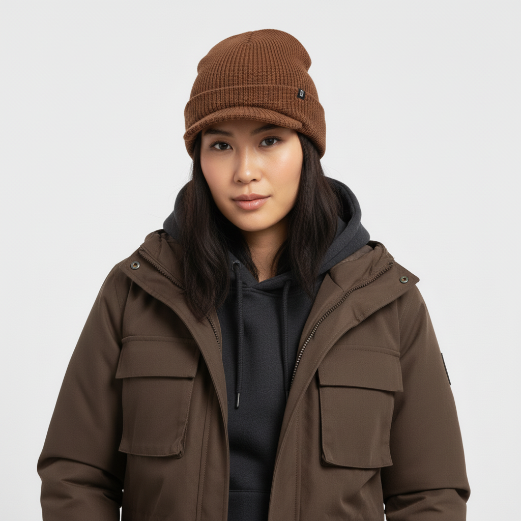 Brandit Jeepcap - Unisex - Grof gebreid - Muts met klep | Meerdere kleuren - Bruin