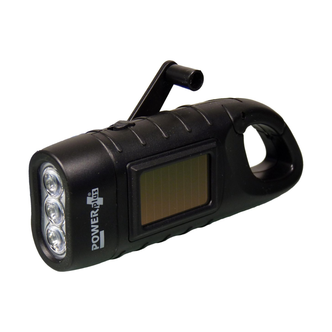 POWERplus Seahorse Dynamo en Solar Oplaadbare 3 LED Zaklamp met Karabijnhaak | Opwindbare zaklamp | Amorphous Zonnecel