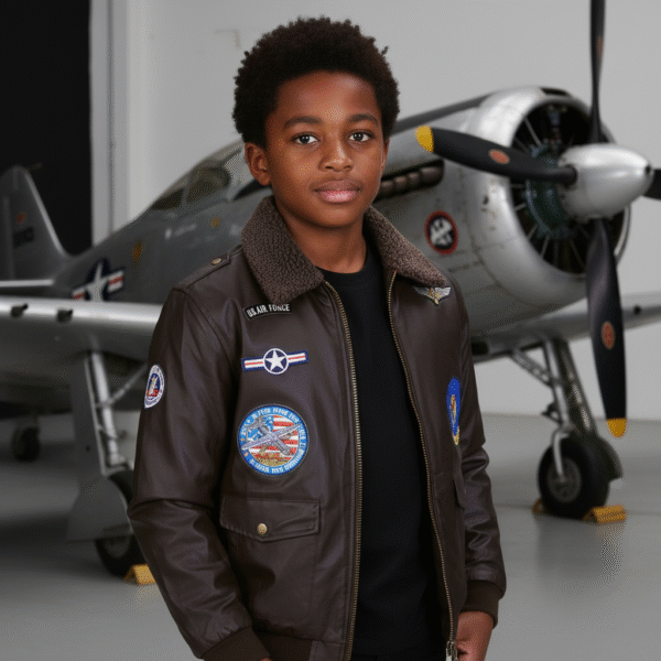 Kinderjas flight jacket - bruin leer