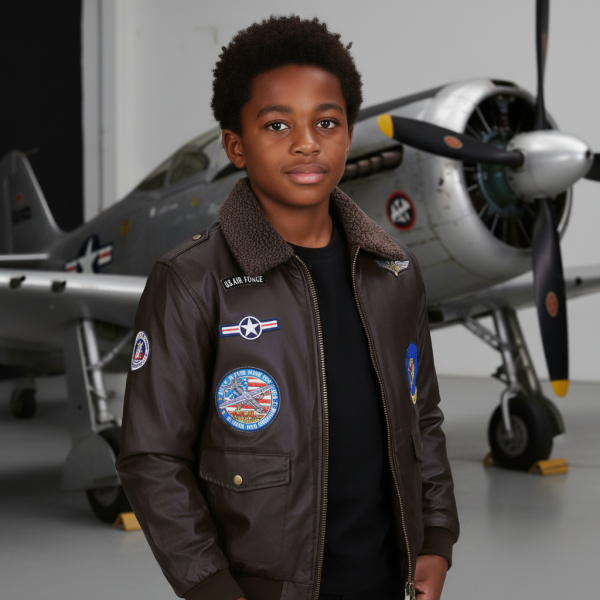 Kinderjas flight jacket - bruin leer