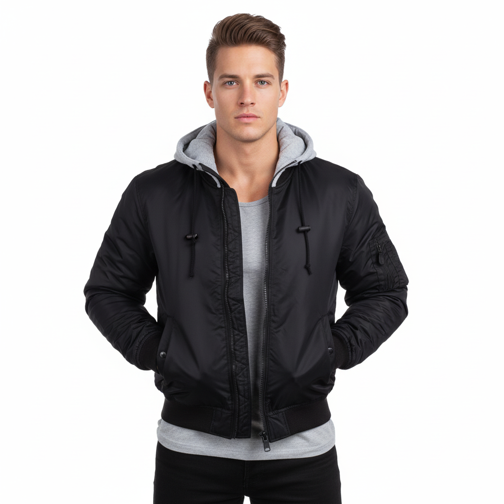Zwarte bomberjack met capuchon.png