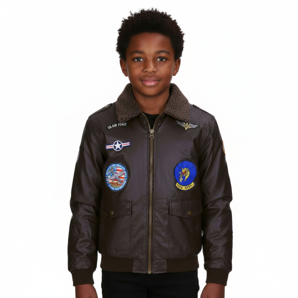 Kinderjas flight jacket - bruin leer - XS, Bruin
